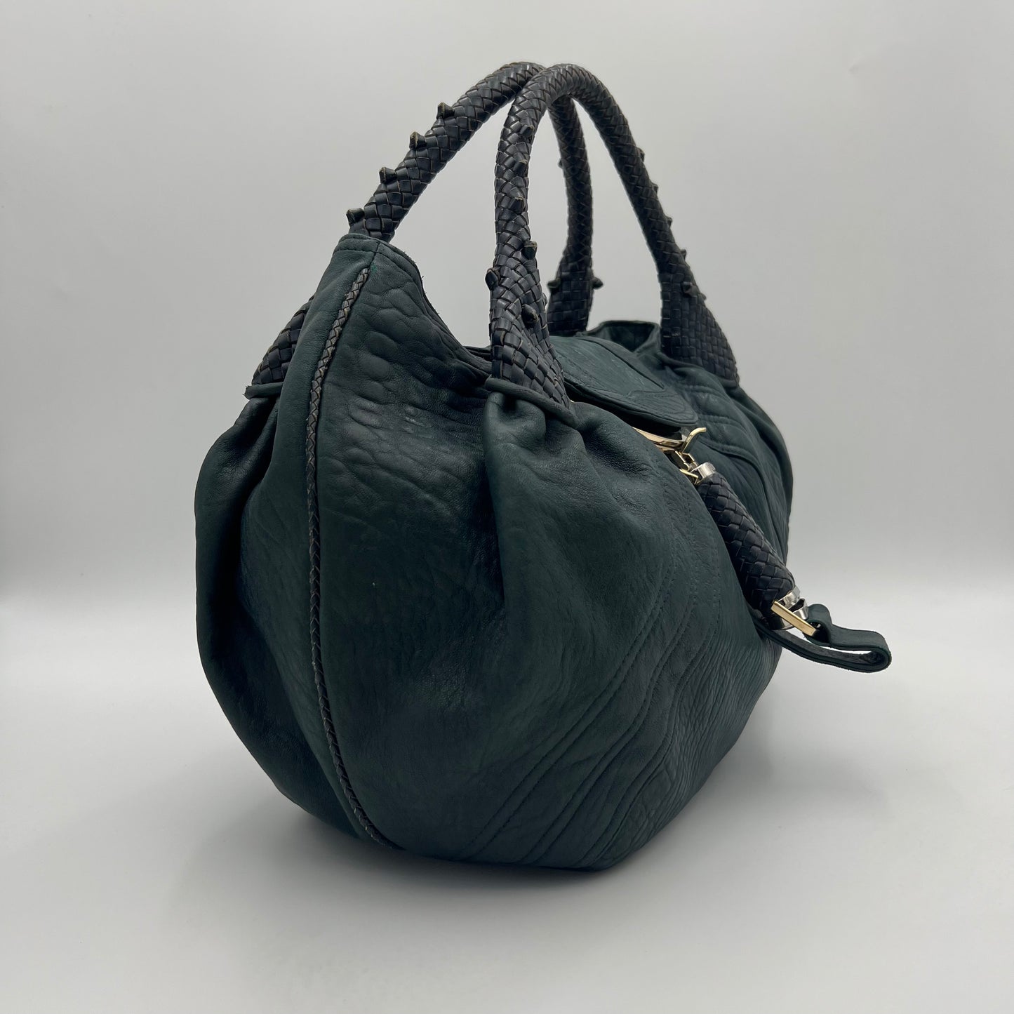 Fendi Dark Green Pebbled Leather Spy Bag