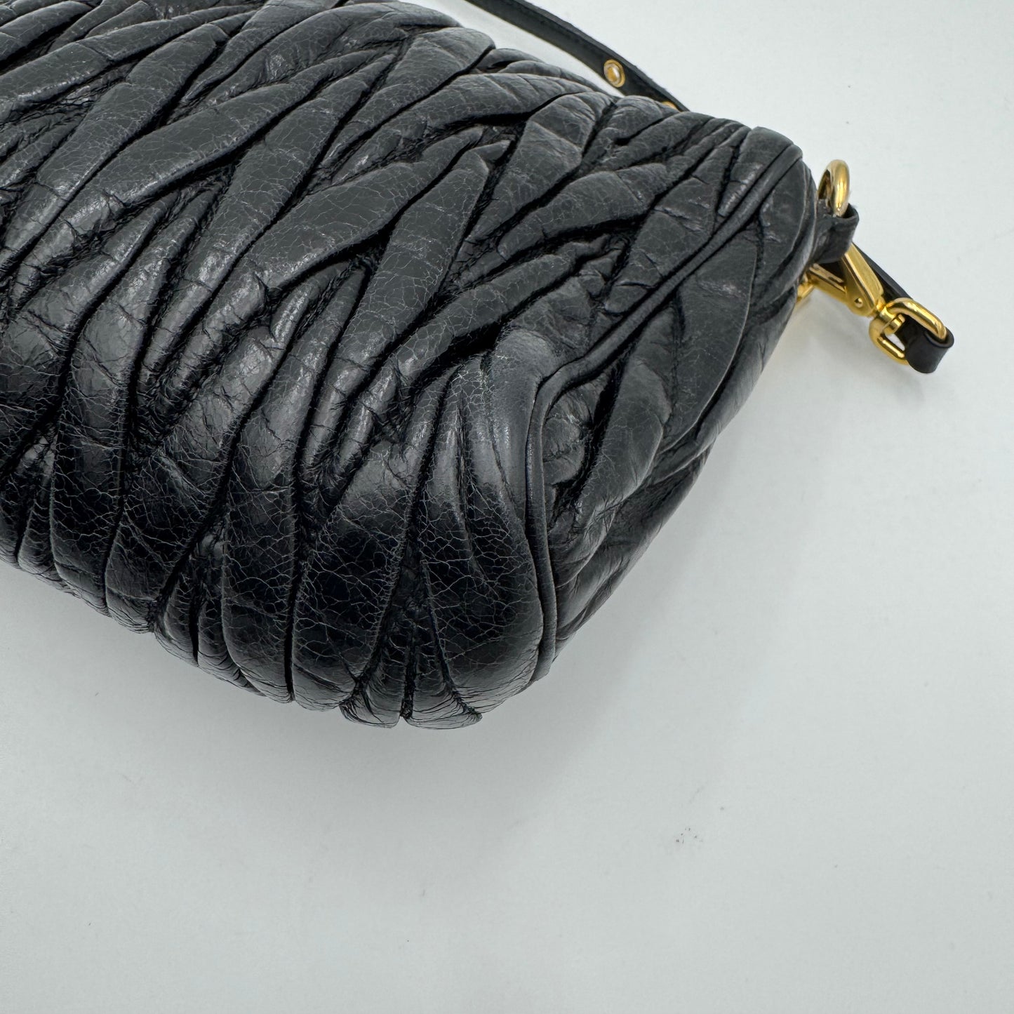 Miu Miu Black Matelasse Leather Lock Charm Pochette GHW