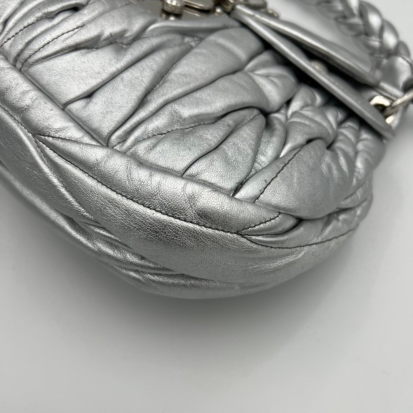Miu Miu Silver Matelasse Coffer Handbag