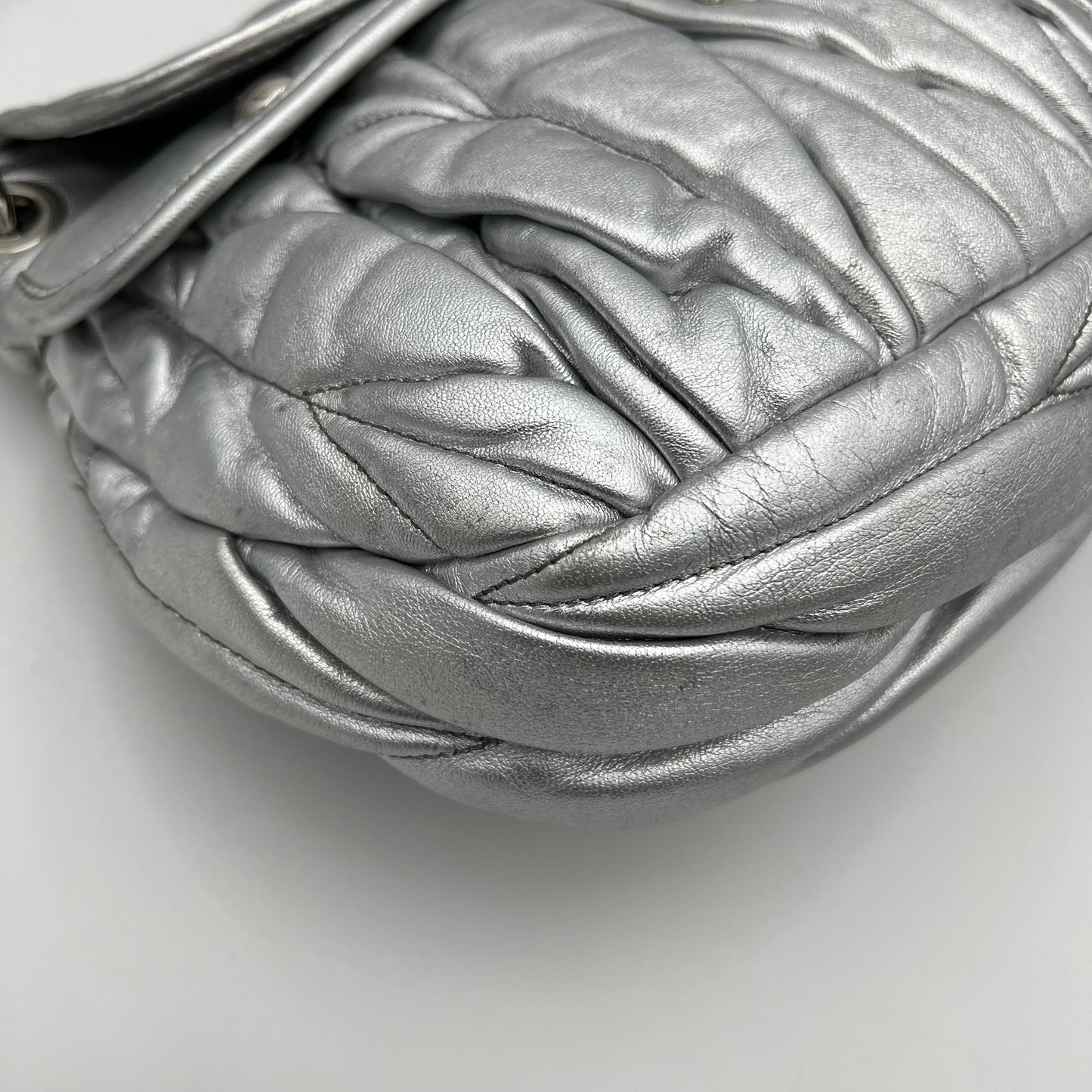 Miu Miu Silver Matelasse Coffer Handbag