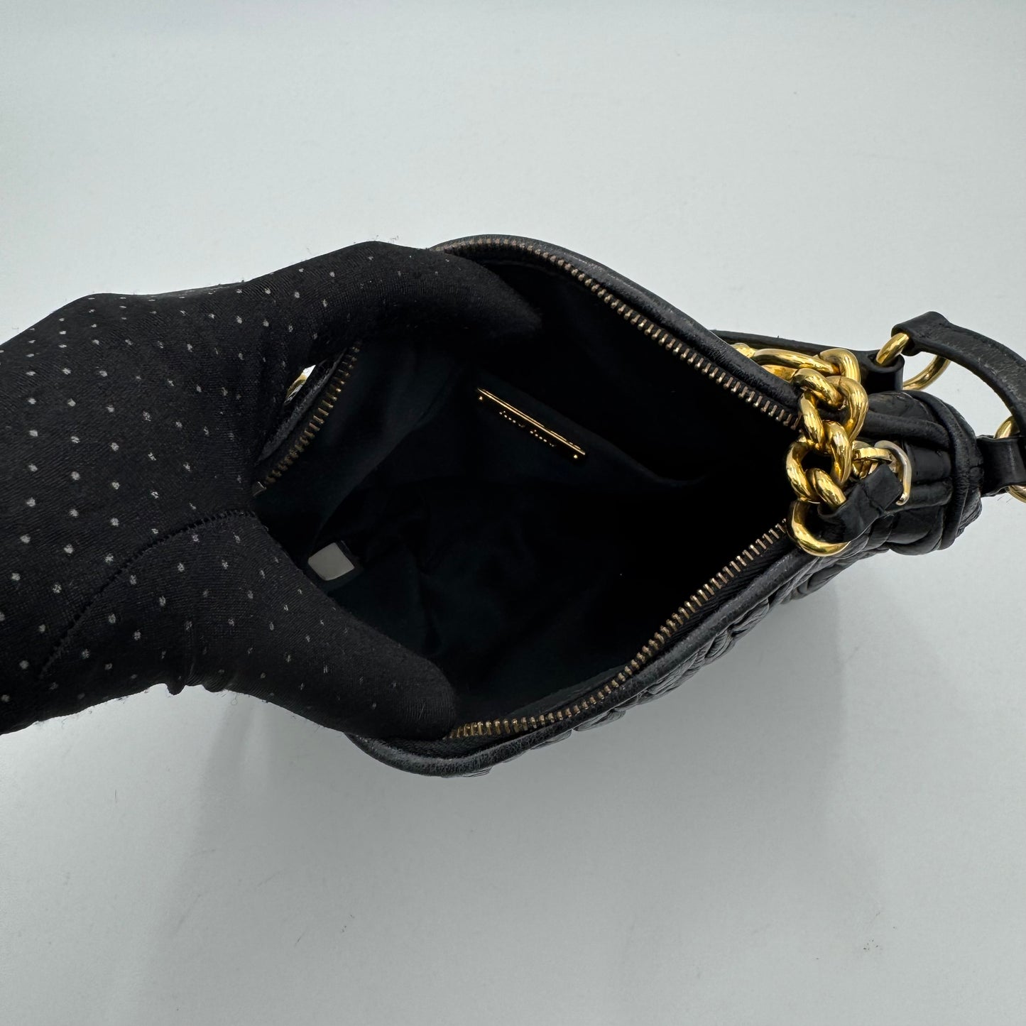 Miu Miu Black Matelasse Leather Lock Charm Pochette GHW