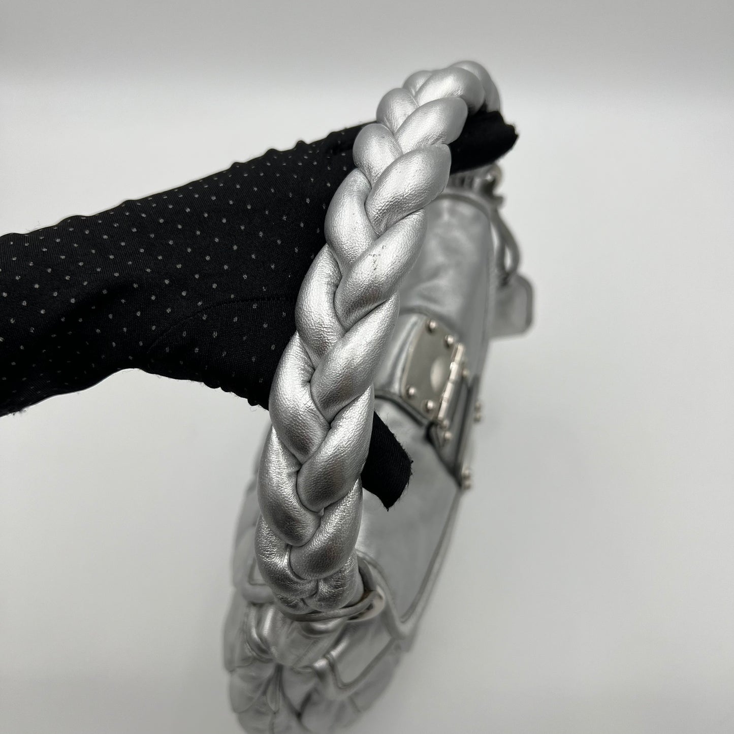 Miu Miu Silver Matelasse Coffer Handbag