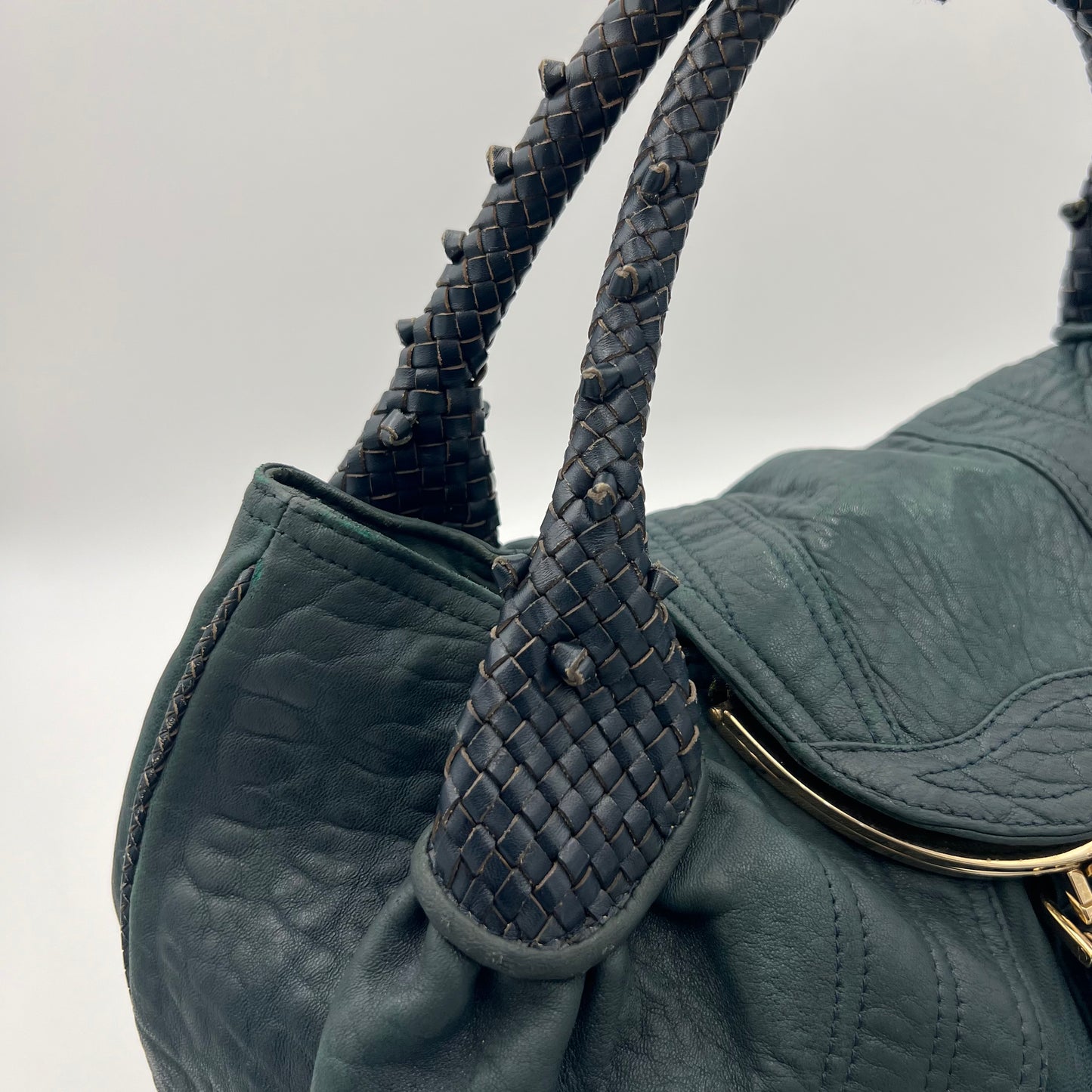 Fendi Dark Green Pebbled Leather Spy Bag
