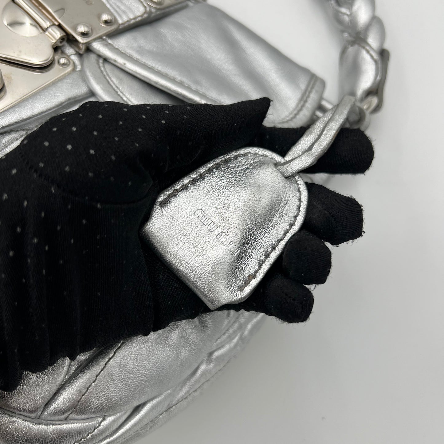 Miu Miu Silver Matelasse Coffer Handbag