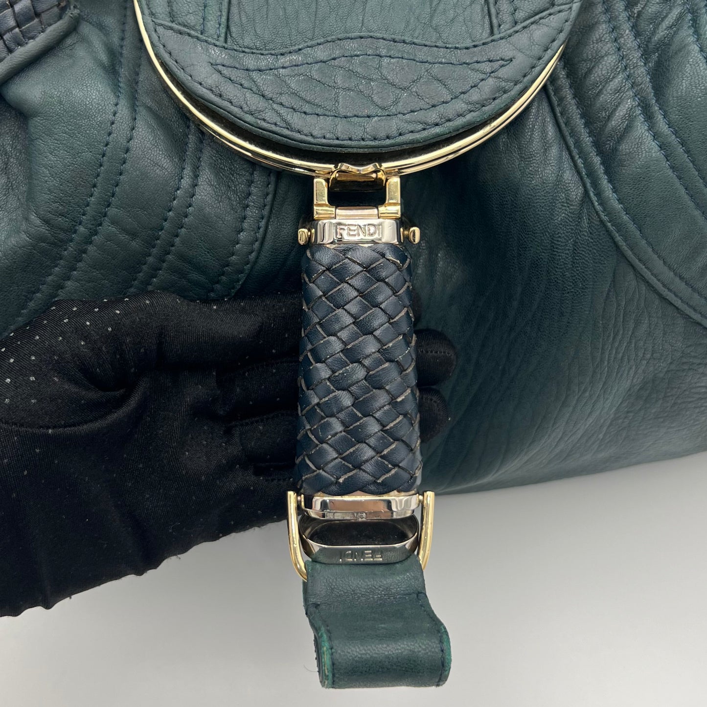 Fendi Dark Green Pebbled Leather Spy Bag