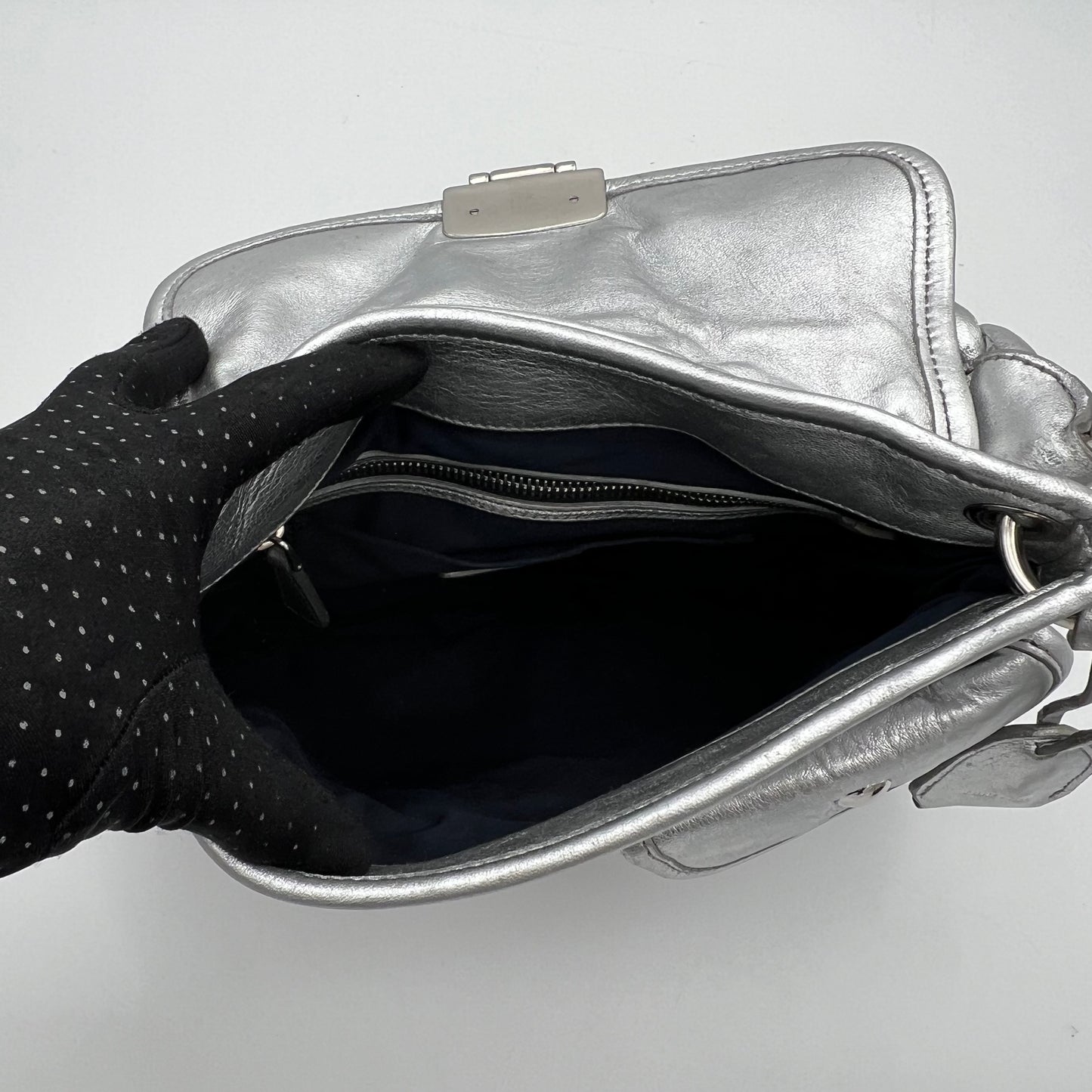 Miu Miu Silver Matelasse Coffer Handbag
