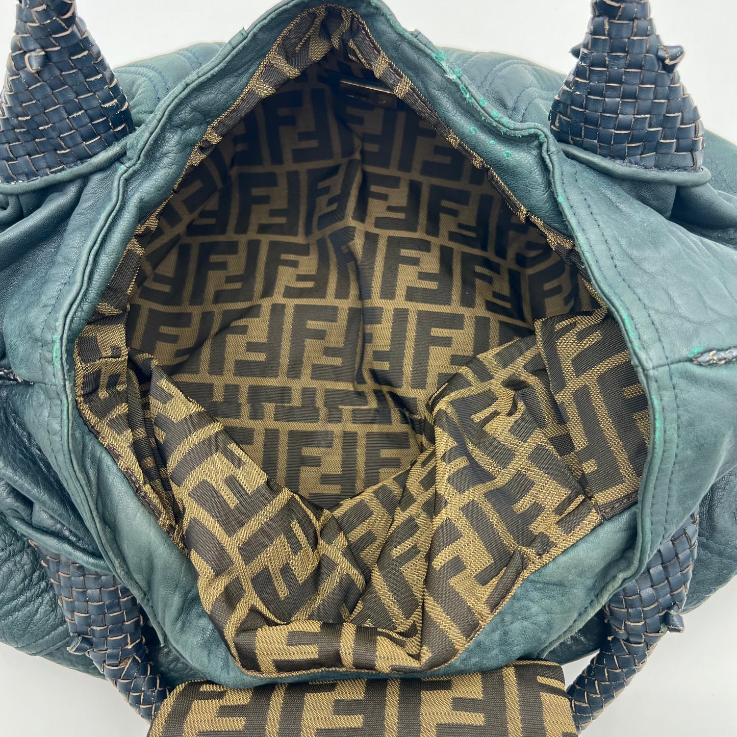 Fendi Dark Green Pebbled Leather Spy Bag