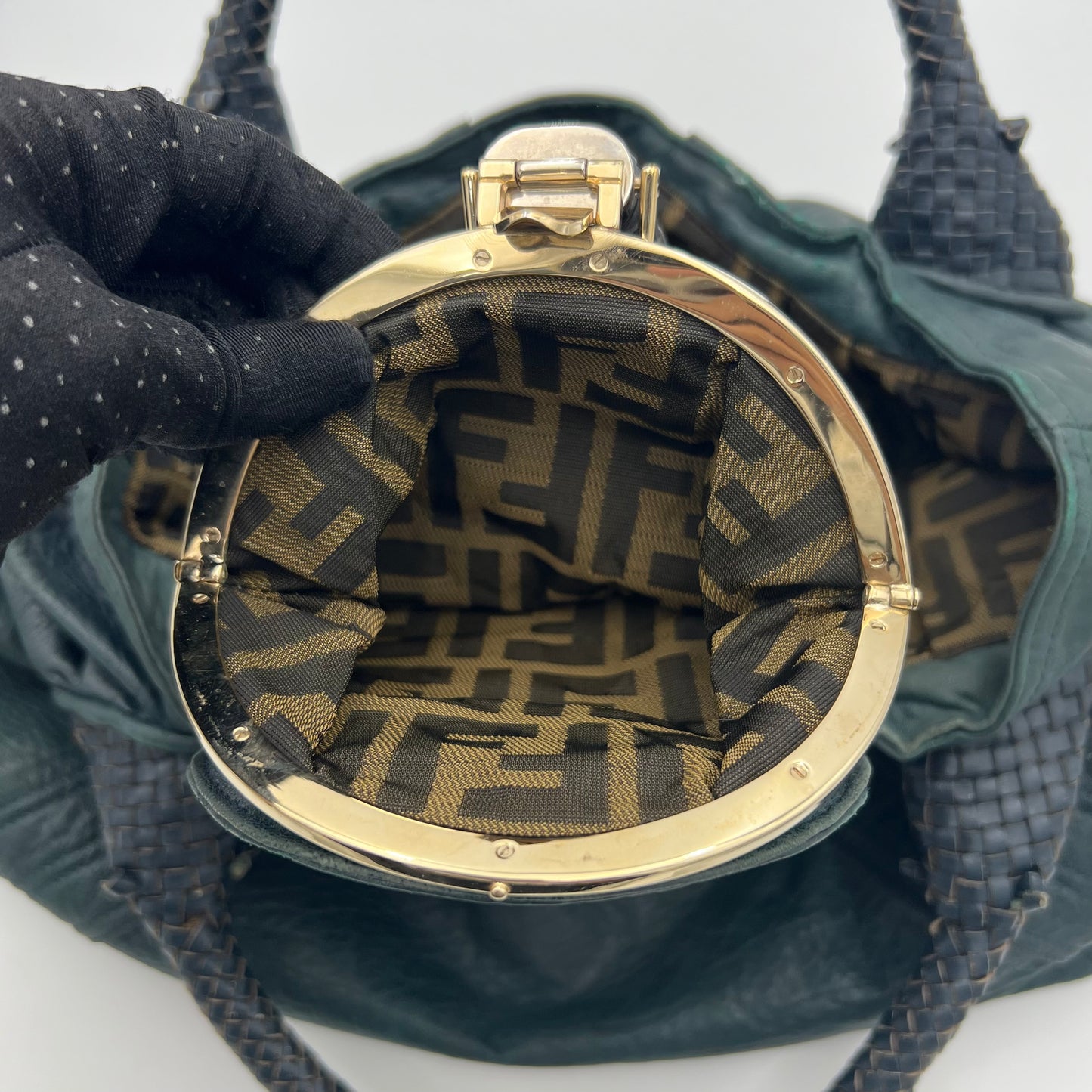 Fendi Dark Green Pebbled Leather Spy Bag