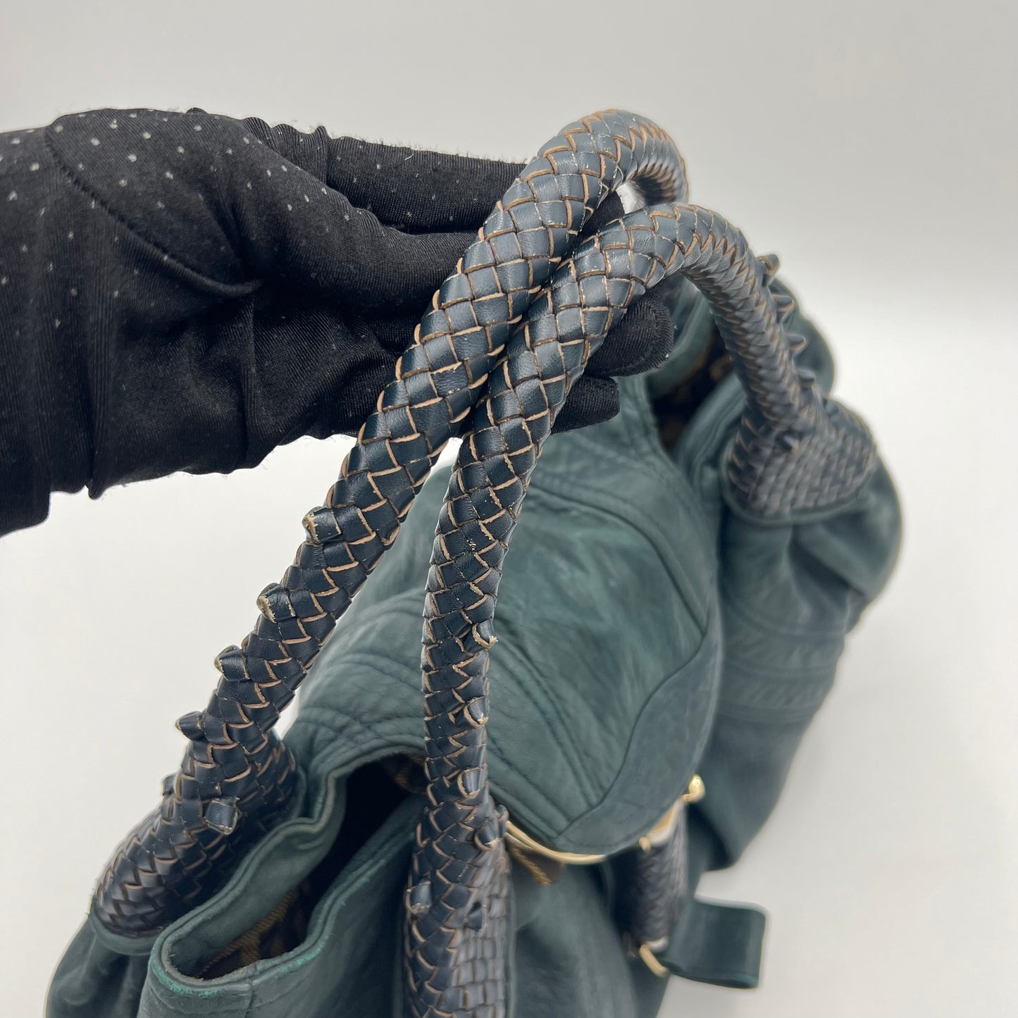 Fendi Dark Green Pebbled Leather Spy Bag