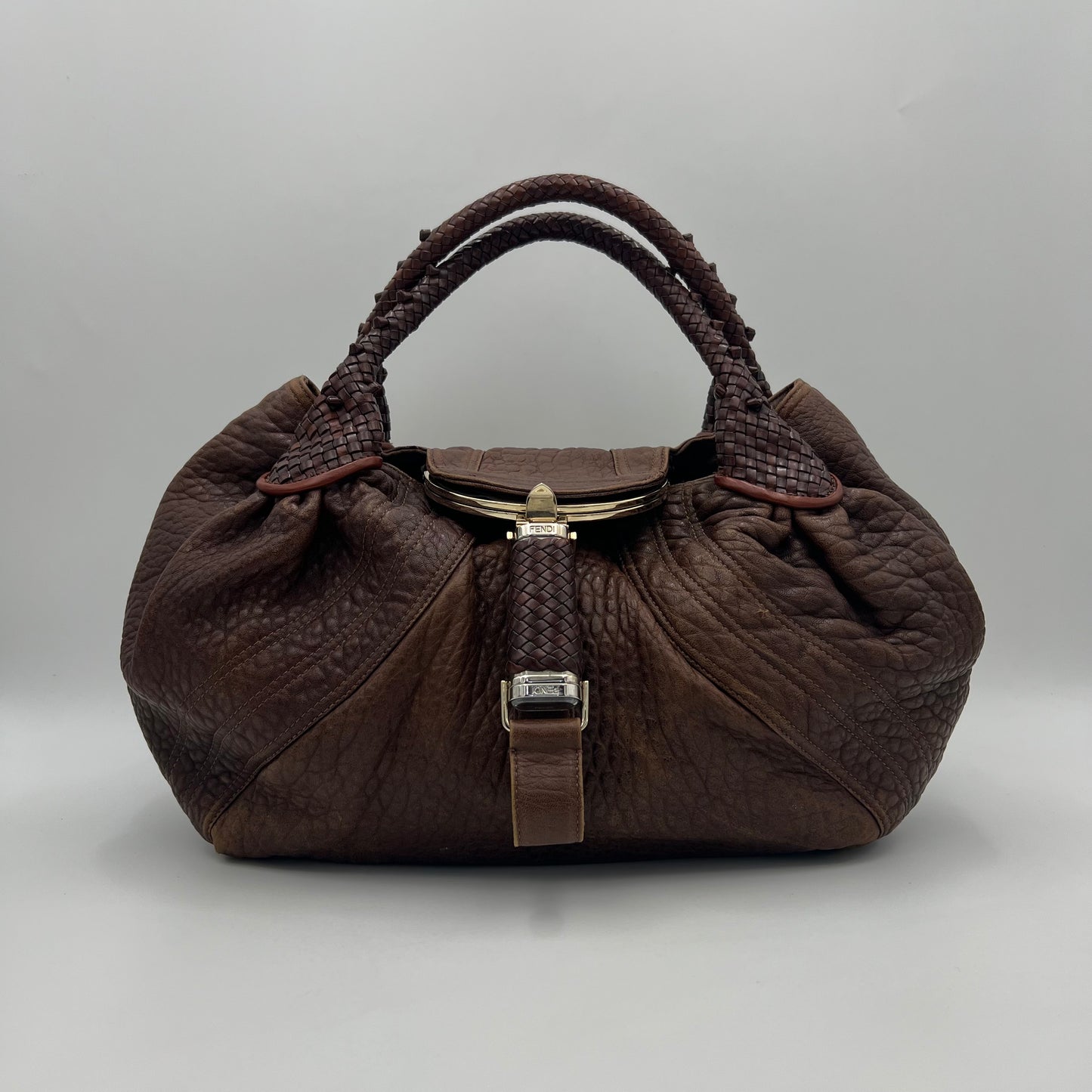 Fendi Brown Pebbled Leather Spy Bag