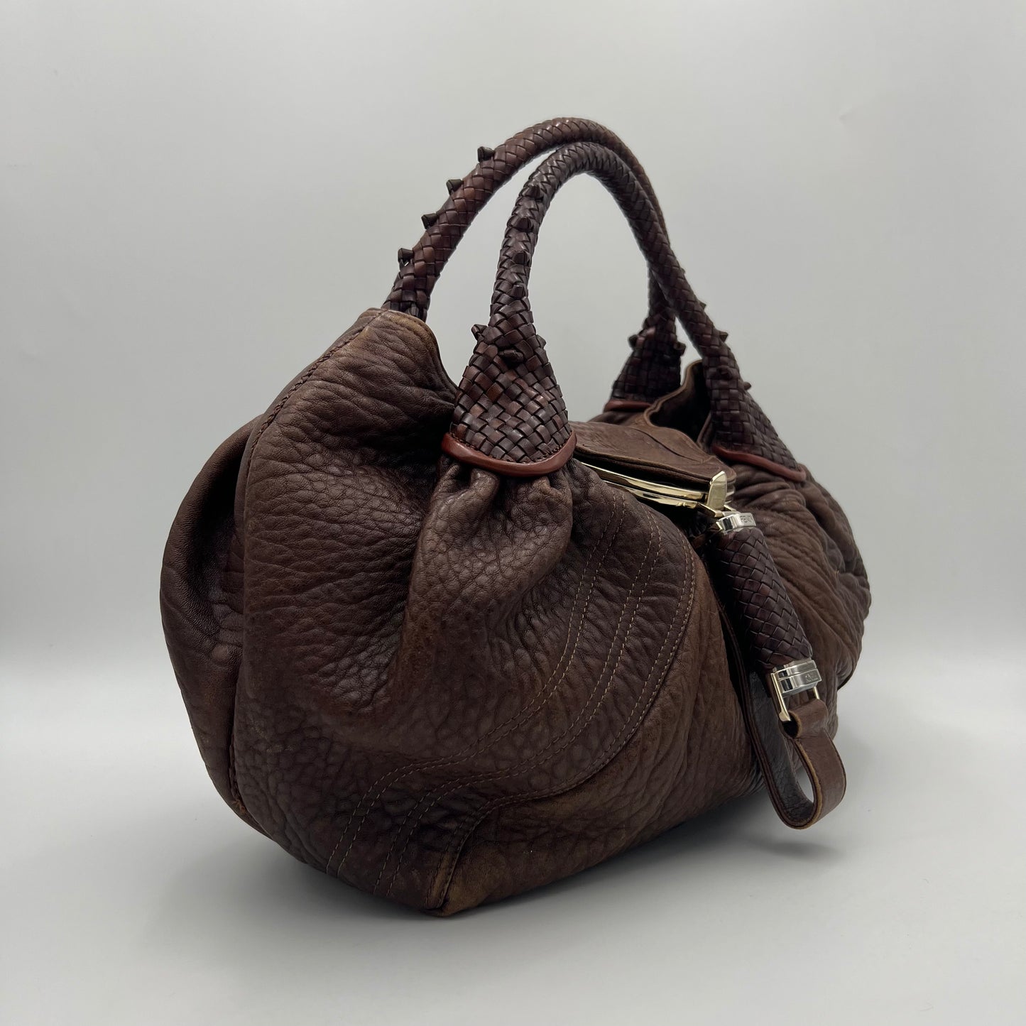 Fendi Brown Pebbled Leather Spy Bag