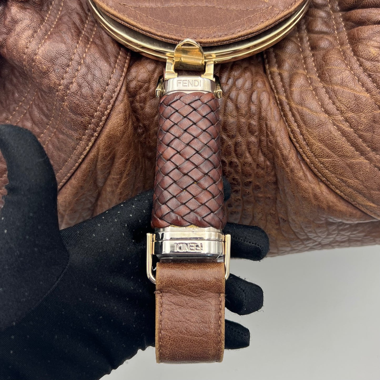 Fendi Brown Pebbled Leather Spy Bag