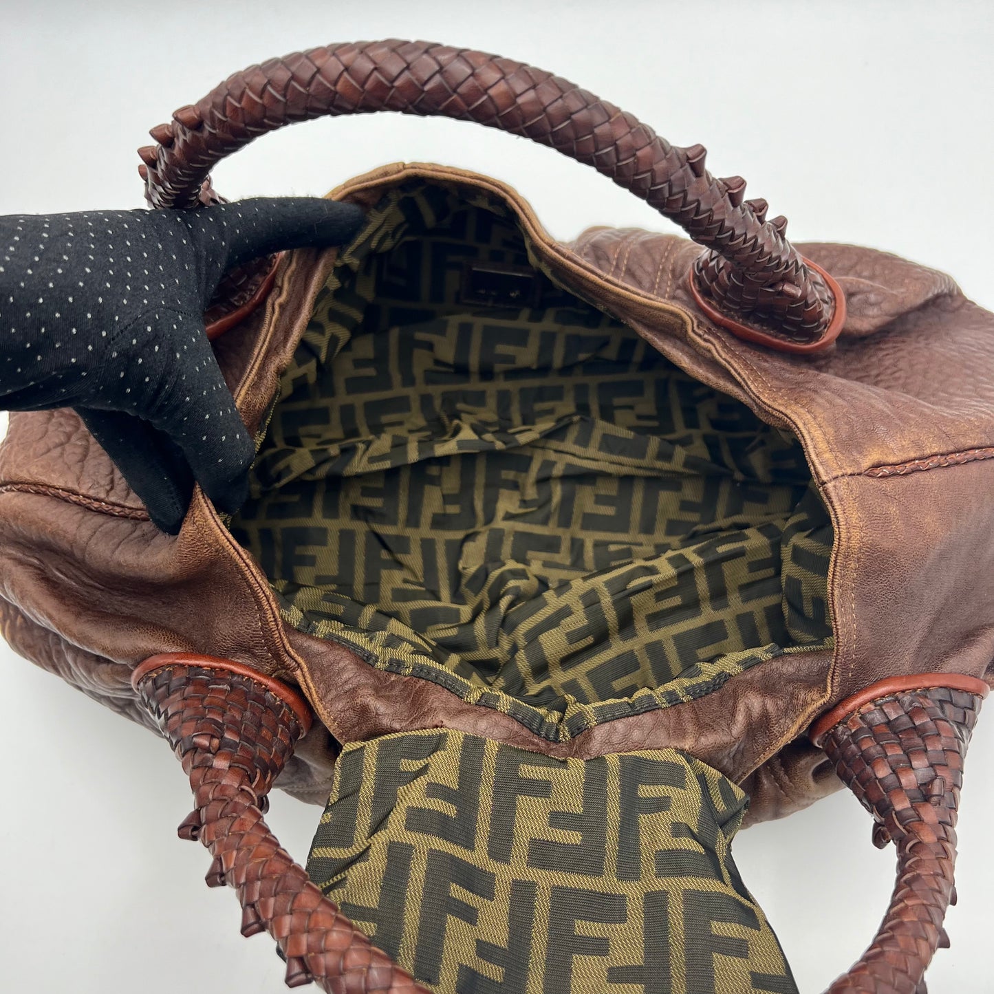 Fendi Brown Pebbled Leather Spy Bag