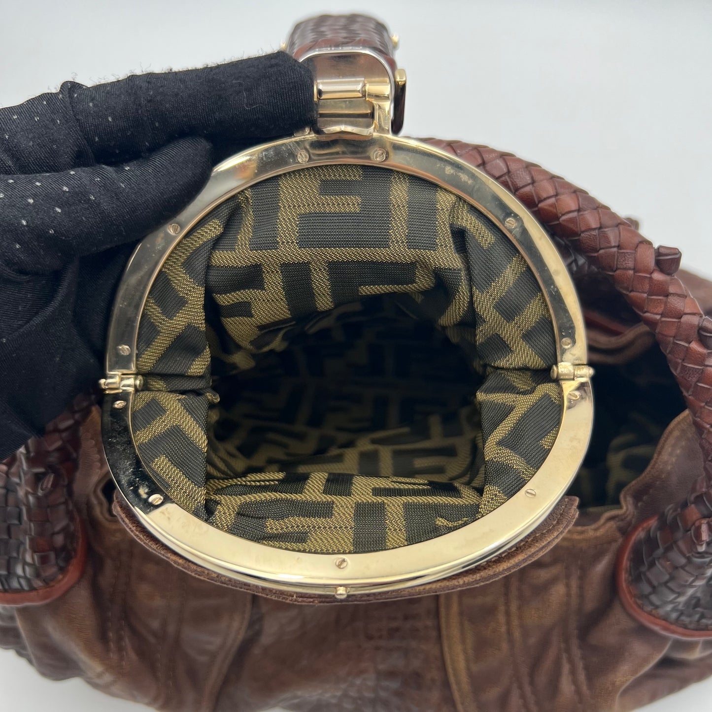 Fendi Brown Pebbled Leather Spy Bag