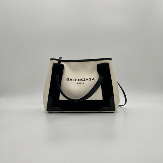 Balenciaga White Navy Cabas XS