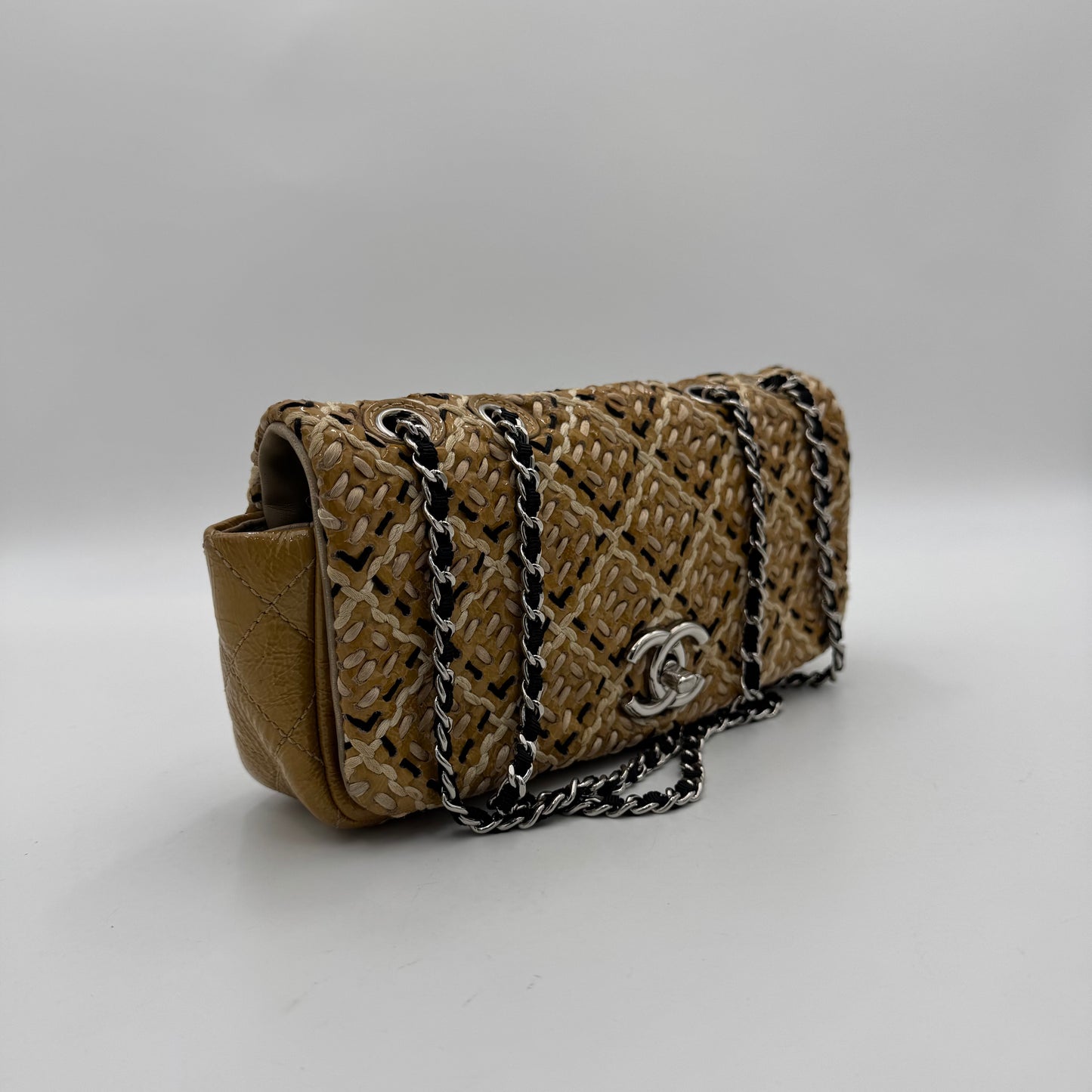 Chanel Yellow Patent Leather Tweed Flap Bag SHW Series 14