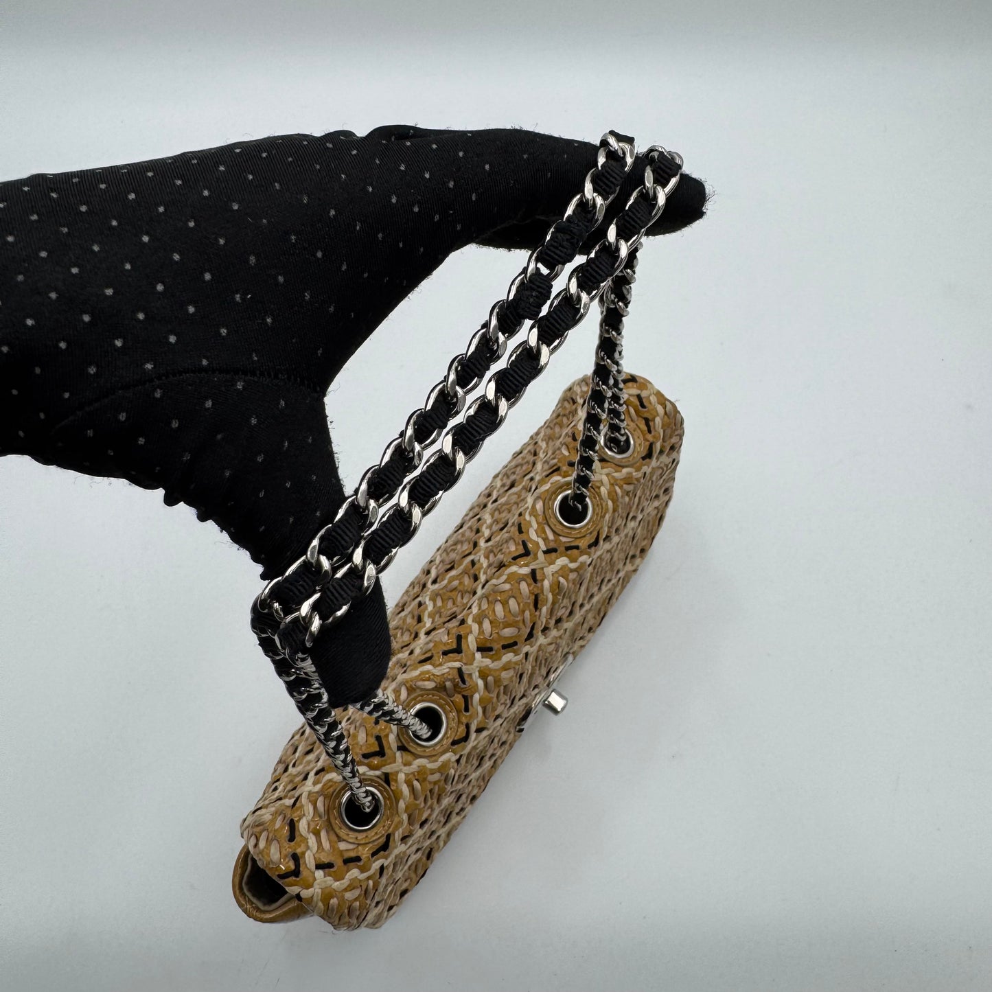 Chanel Yellow Patent Leather Tweed Flap Bag SHW Series 14