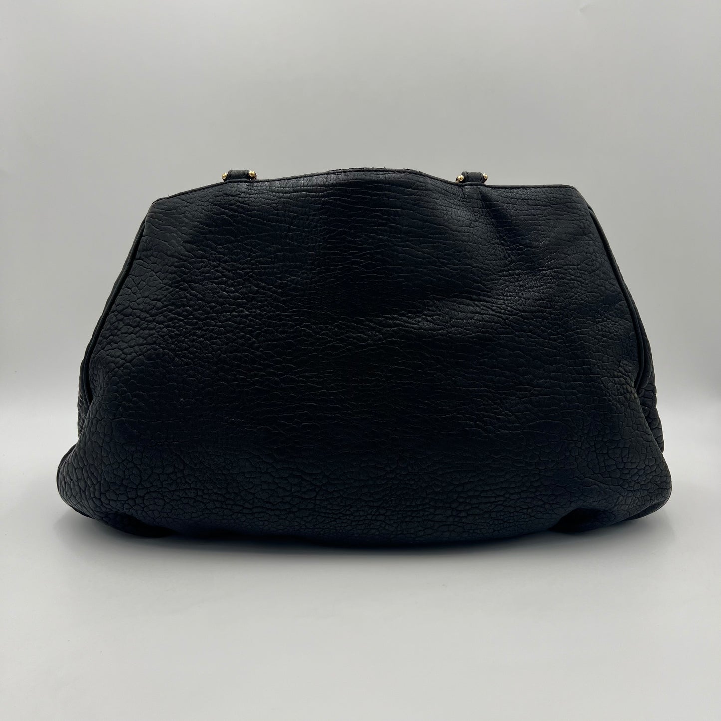Fendi Black Pebbled Leather Mia Tote GHW