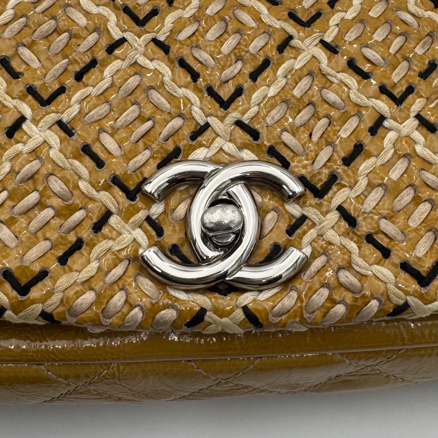 Chanel Yellow Patent Leather Tweed Flap Bag SHW Series 14