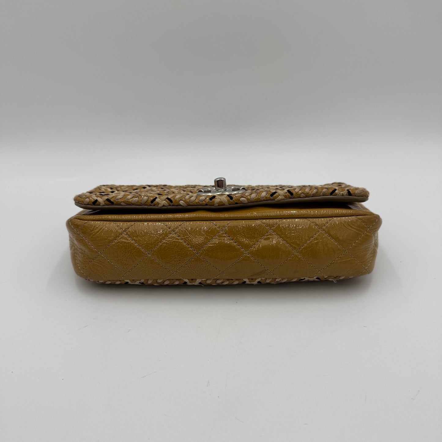 Chanel Yellow Patent Leather Tweed Flap Bag SHW Series 14