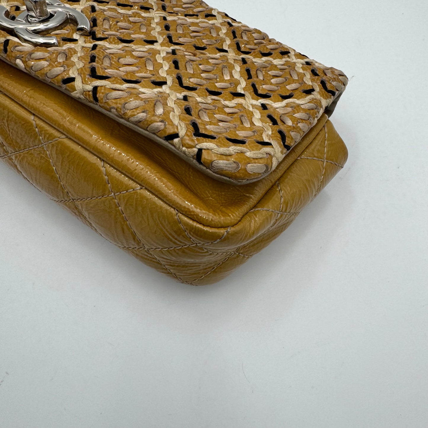 Chanel Yellow Patent Leather Tweed Flap Bag SHW Series 14