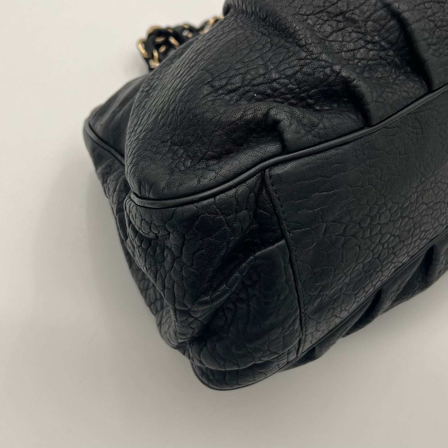 Fendi Black Pebbled Leather Mia Tote GHW
