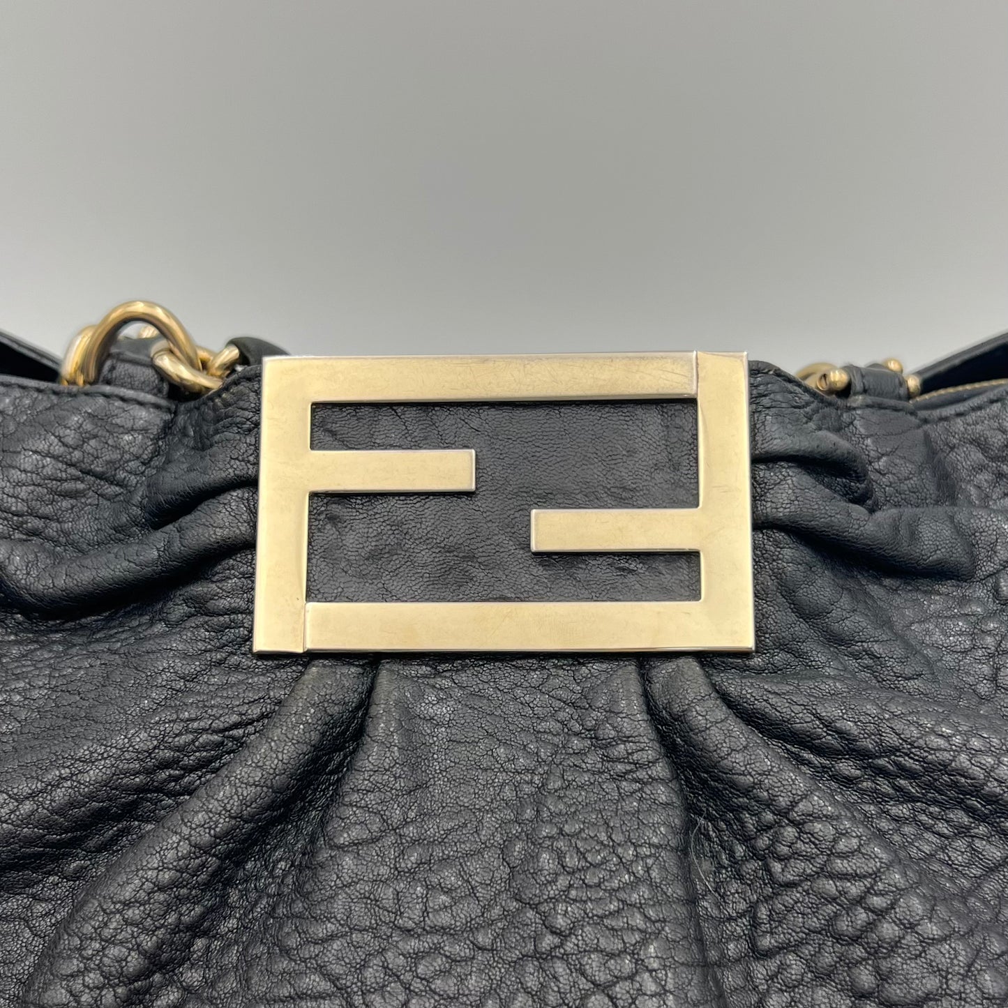 Fendi Black Pebbled Leather Mia Tote GHW