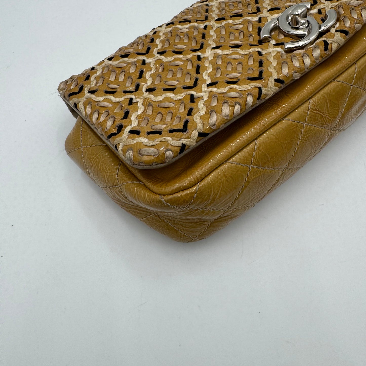 Chanel Yellow Patent Leather Tweed Flap Bag SHW Series 14