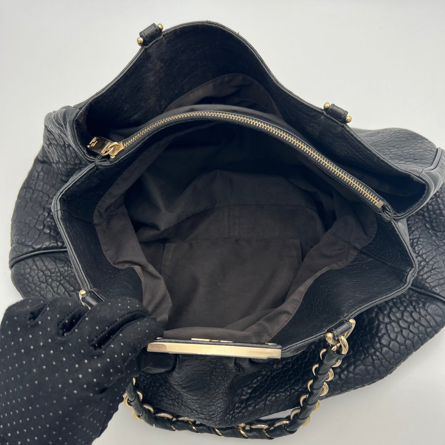 Fendi Black Pebbled Leather Mia Tote GHW