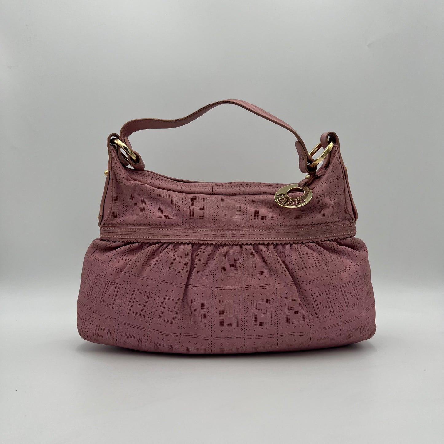 Fendi Pink Zucca Perforated Leather Chef Hobo Shoulder Bag