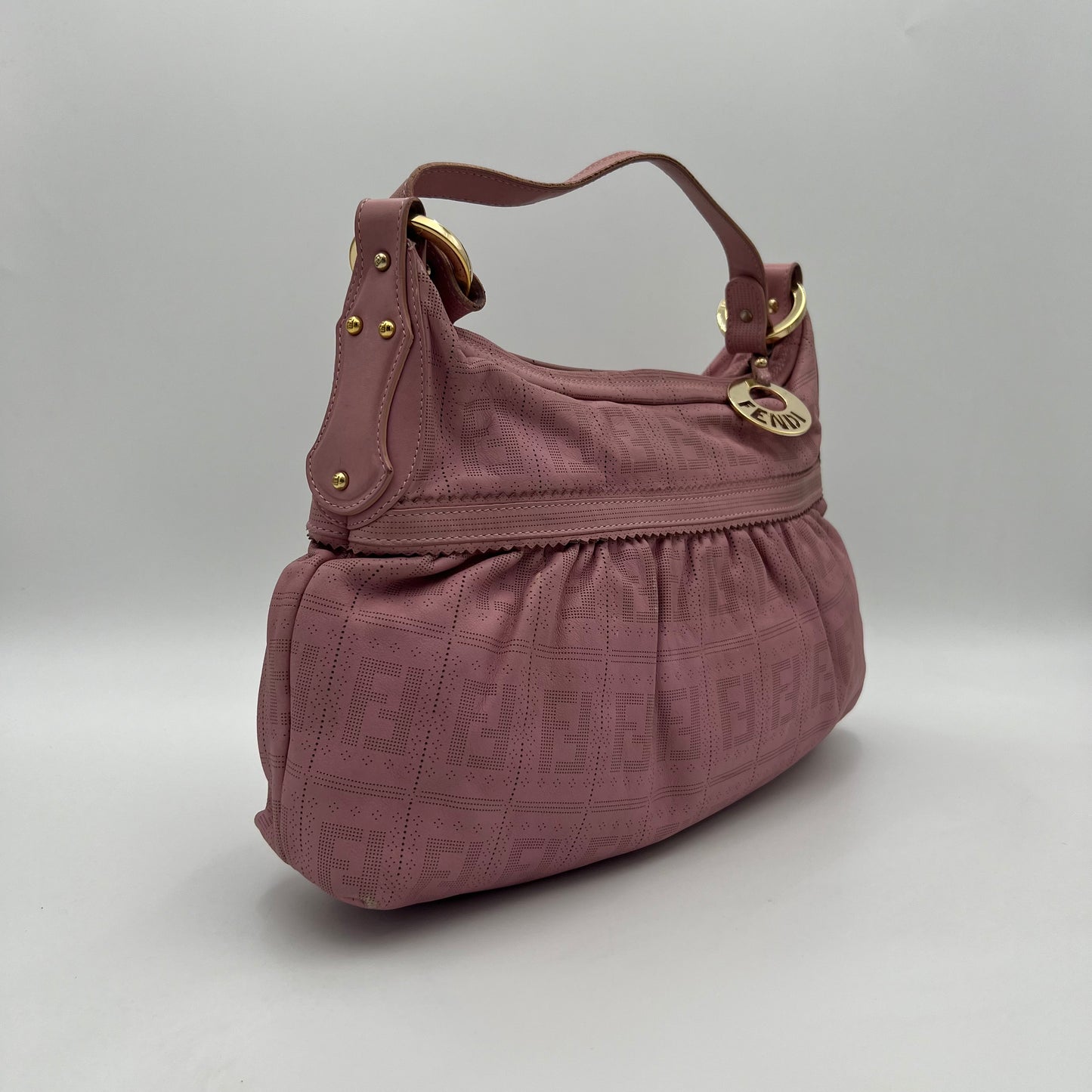 Fendi Pink Zucca Perforated Leather Chef Hobo Shoulder Bag