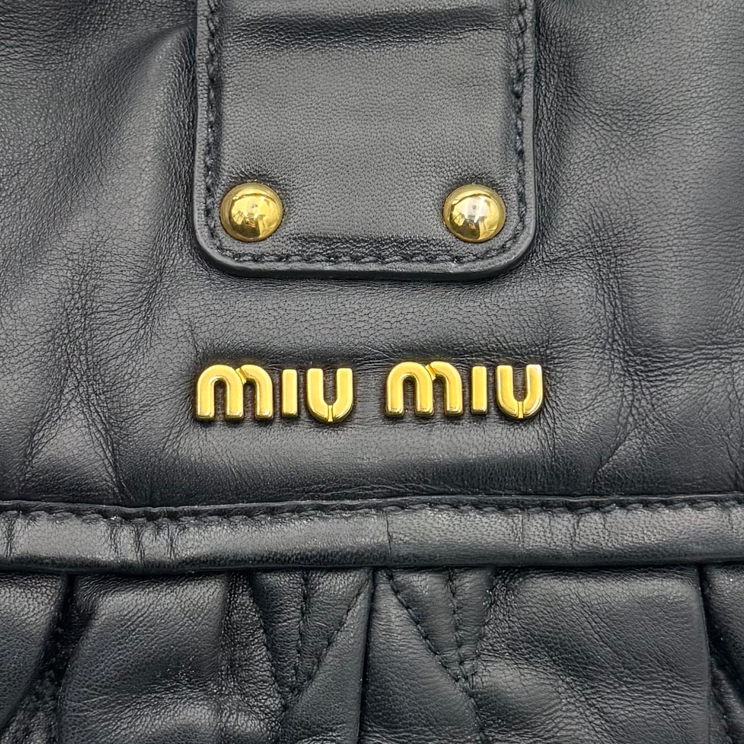 Miu Miu Black Matelasse Nappa Leather Braided Handle Large Coffer Handbag with Long Strap GHW