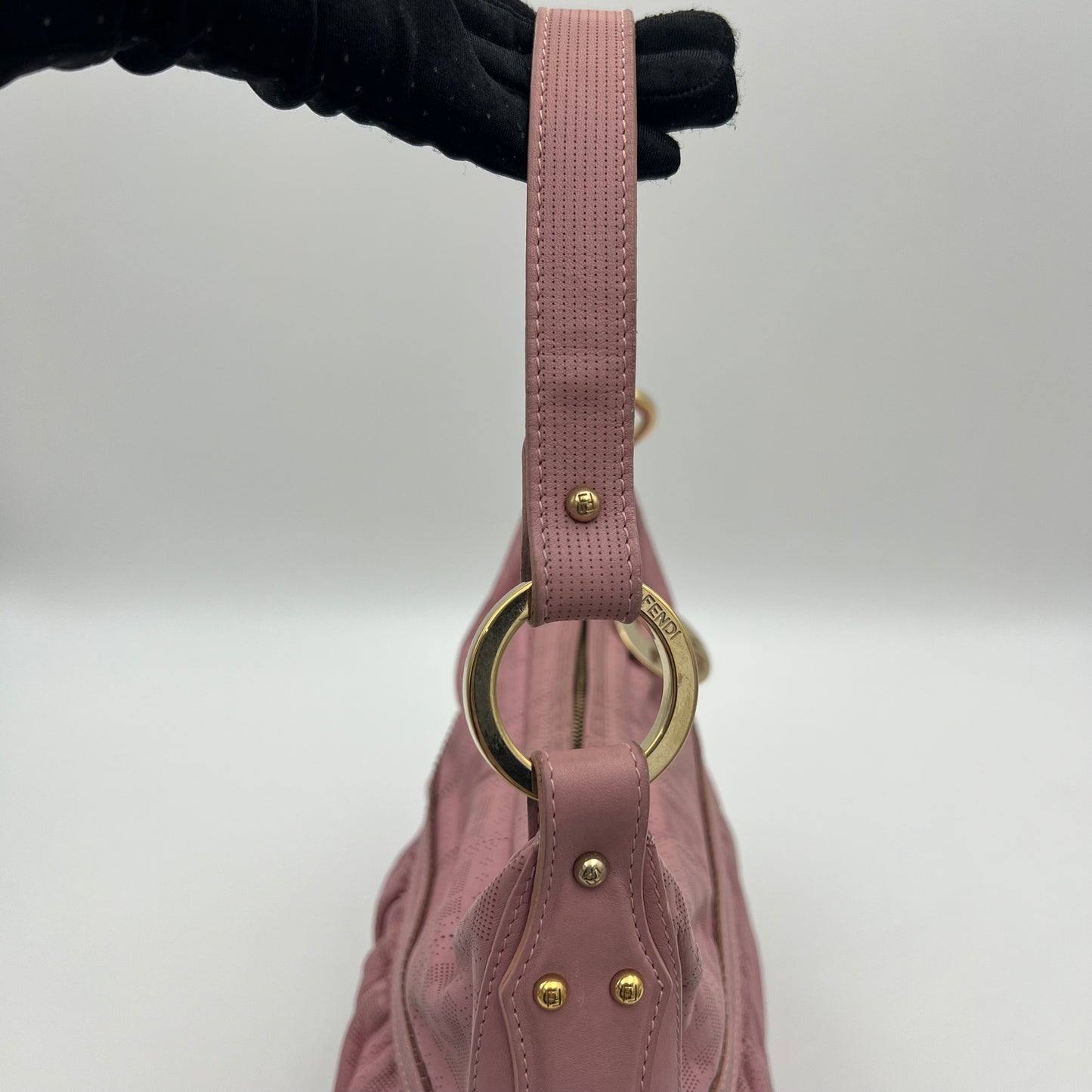 Fendi Pink Zucca Perforated Leather Chef Hobo Shoulder Bag