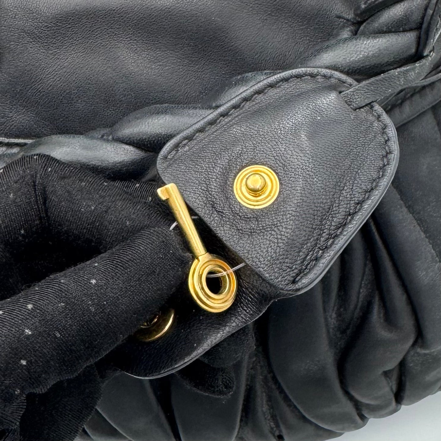 Miu Miu Black Matelasse Nappa Leather Braided Handle Large Coffer Handbag with Long Strap GHW