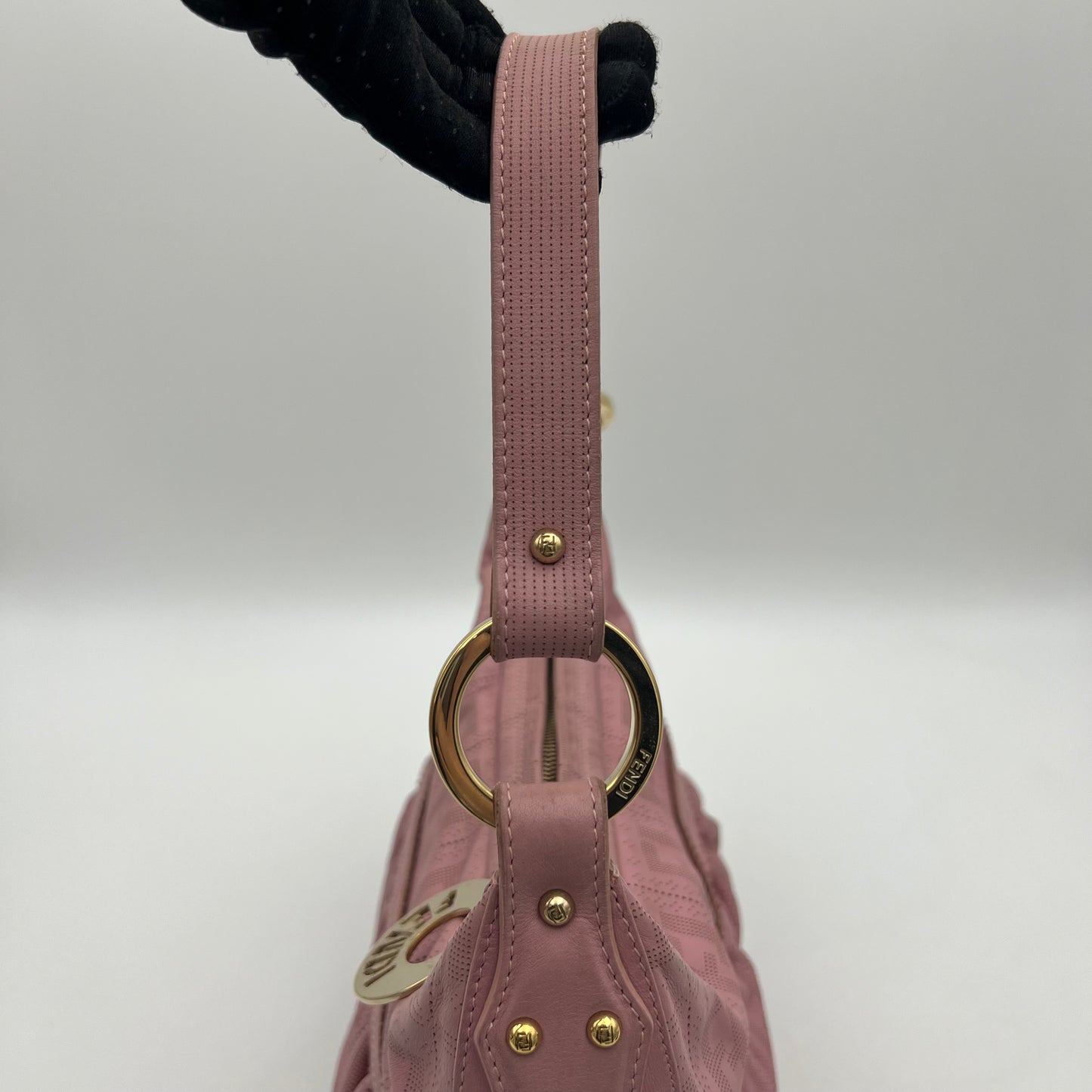 Fendi Pink Zucca Perforated Leather Chef Hobo Shoulder Bag