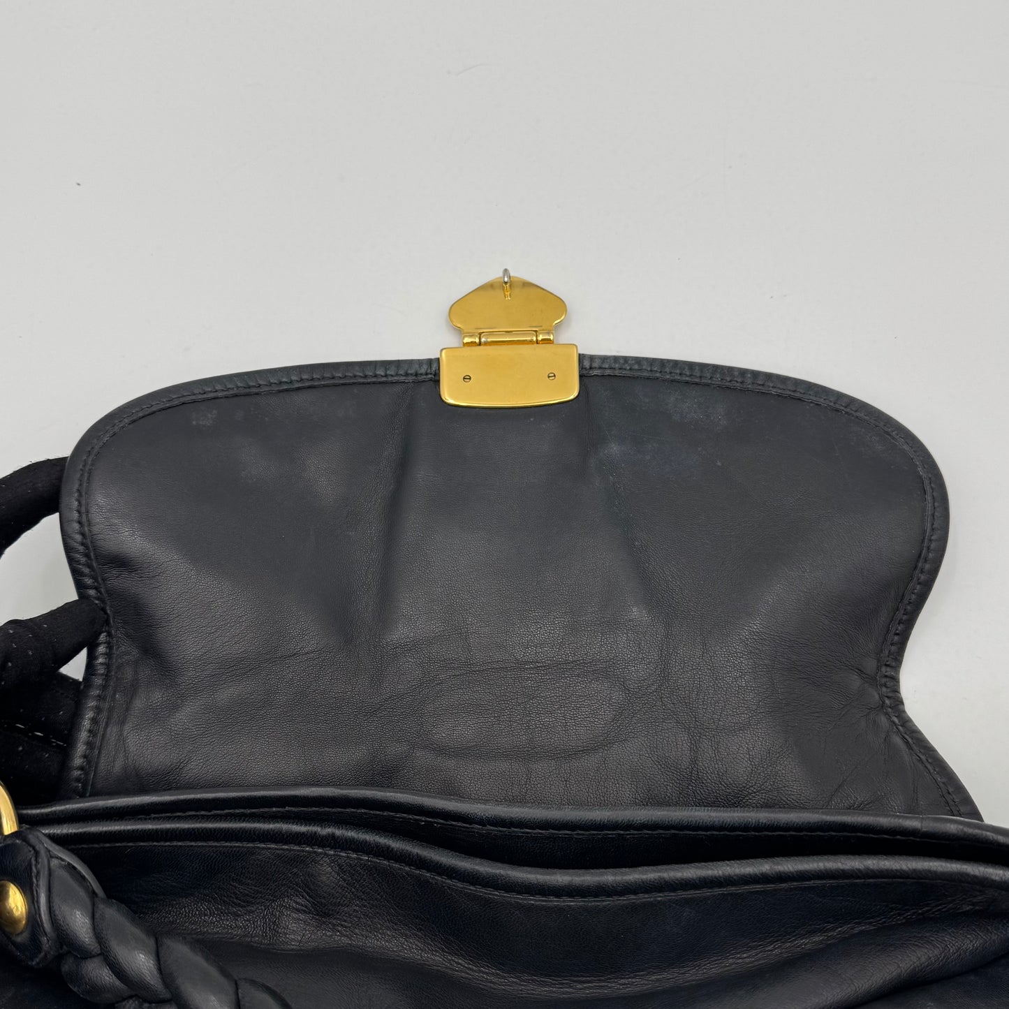 Miu Miu Black Matelasse Nappa Leather Braided Handle Large Coffer Handbag with Long Strap GHW