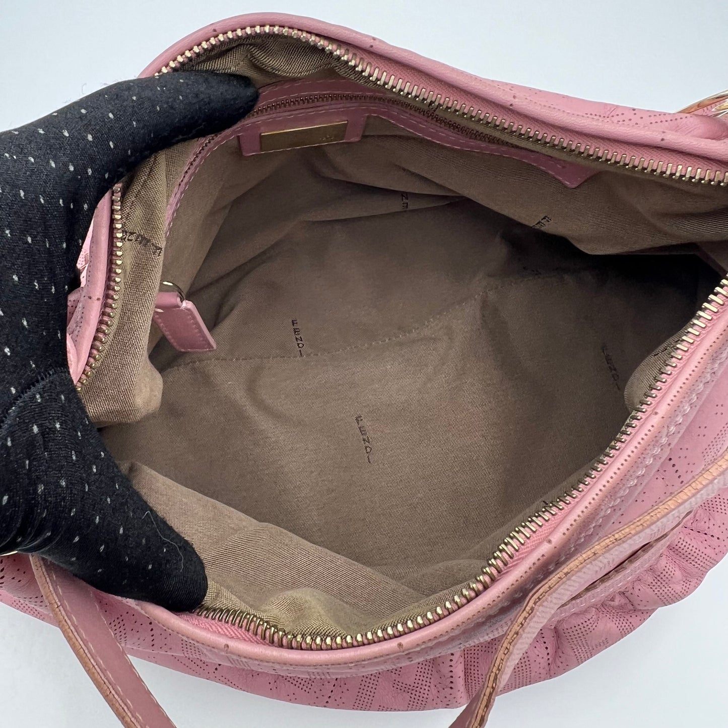 Fendi Pink Zucca Perforated Leather Chef Hobo Shoulder Bag
