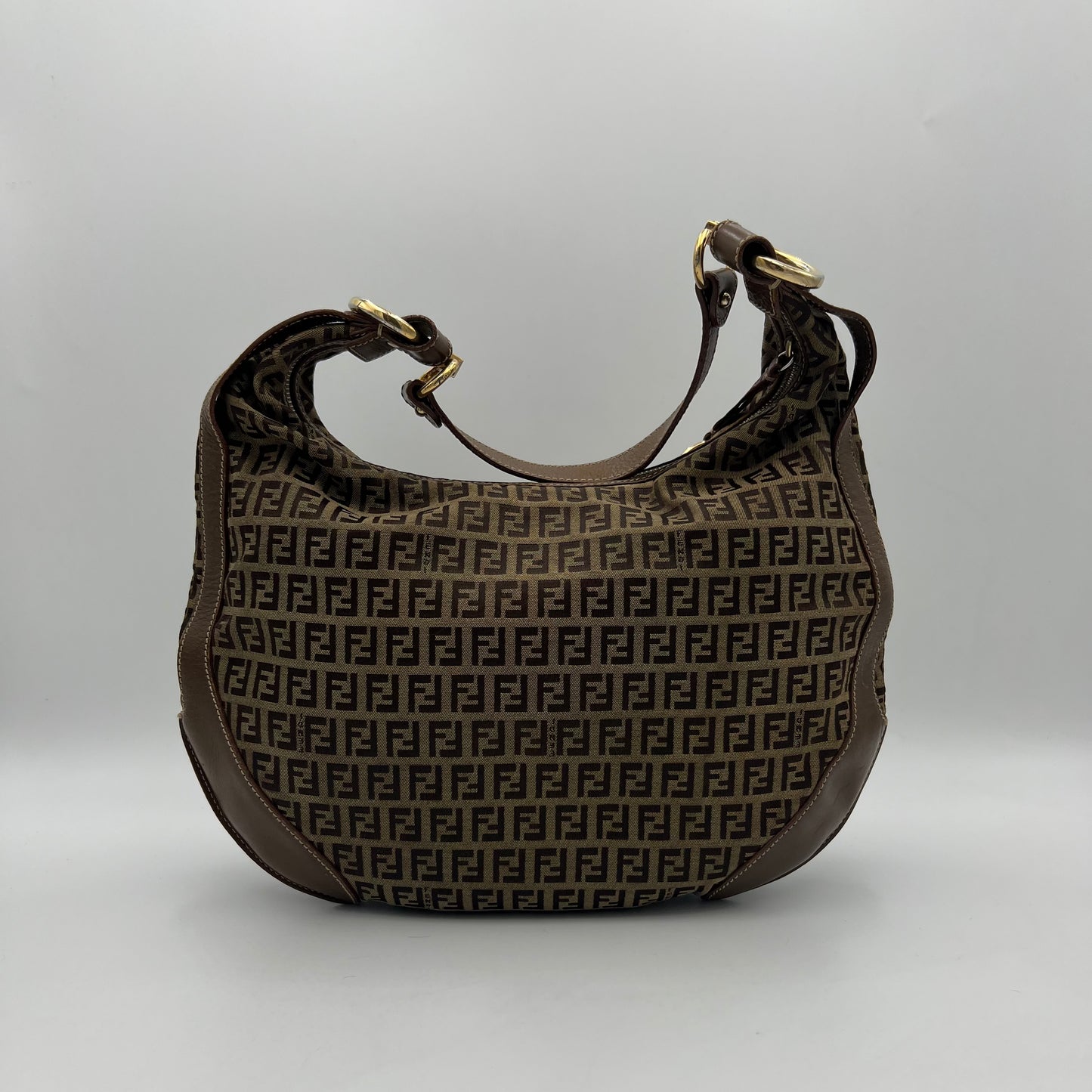 Fendi Brown Zucchino and Leather Large Chef Hobo Shoulder Bag GHW