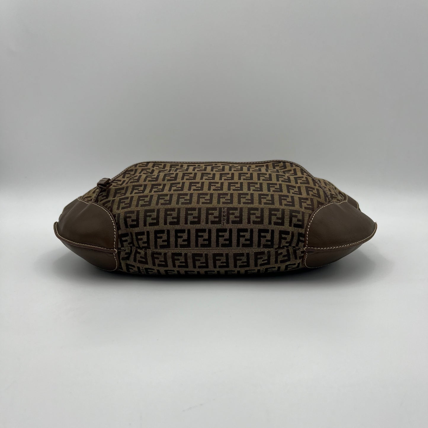 Fendi Brown Zucchino and Leather Large Chef Hobo Shoulder Bag GHW