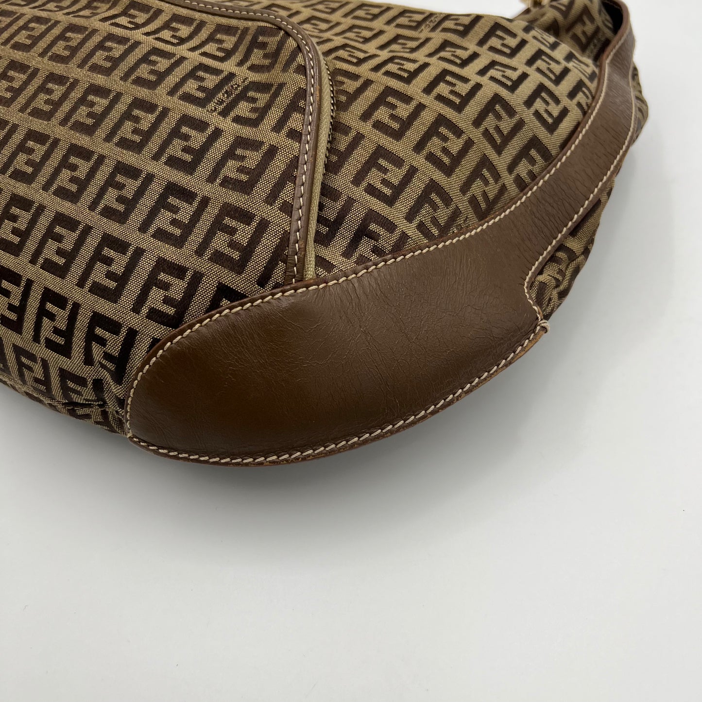 Fendi Brown Zucchino and Leather Large Chef Hobo Shoulder Bag GHW