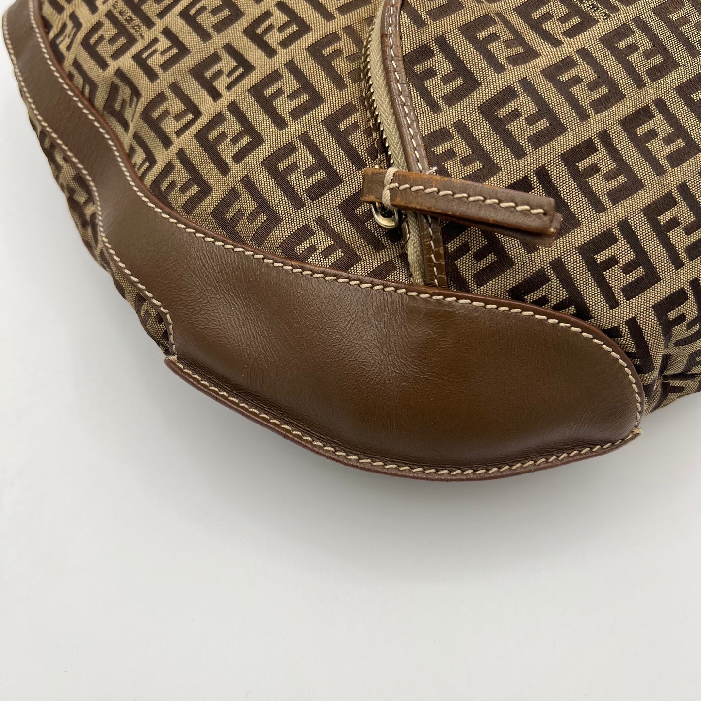 Fendi Brown Zucchino and Leather Large Chef Hobo Shoulder Bag GHW