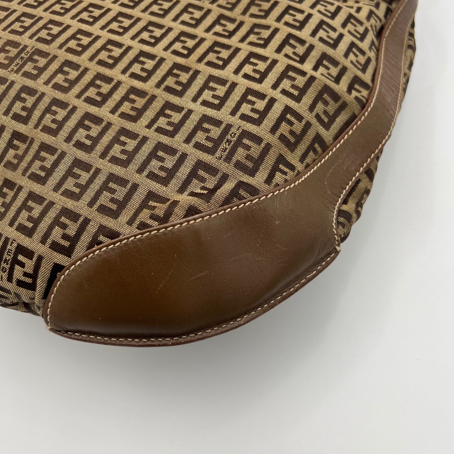 Fendi Brown Zucchino and Leather Large Chef Hobo Shoulder Bag GHW