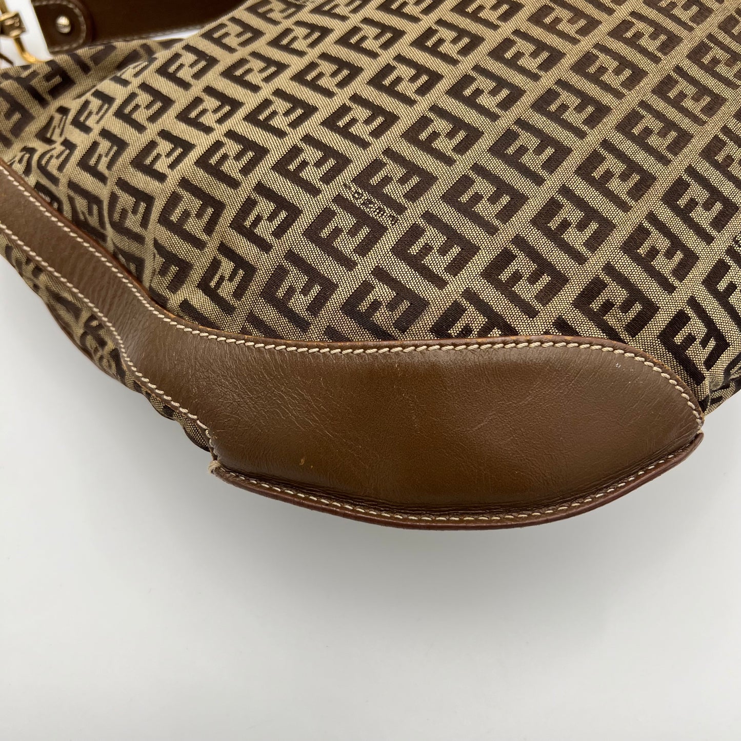 Fendi Brown Zucchino and Leather Large Chef Hobo Shoulder Bag GHW