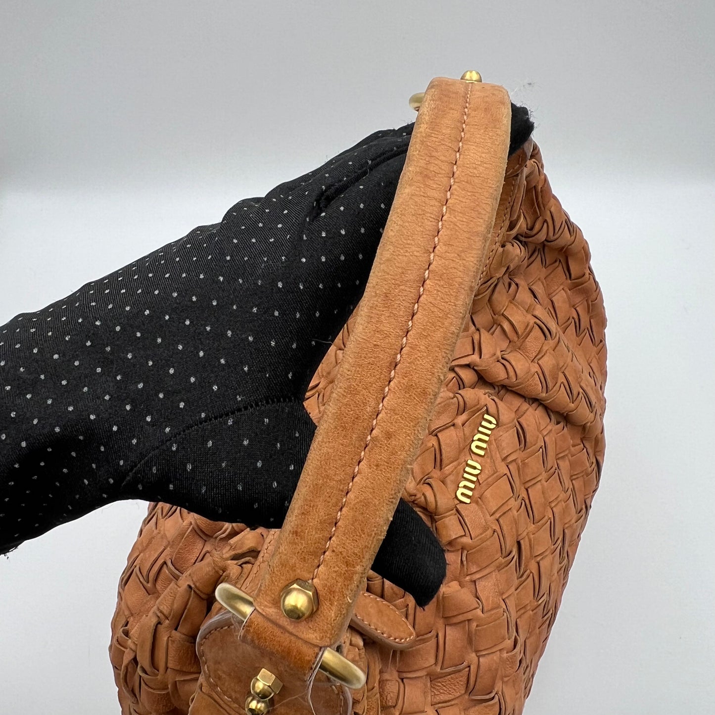 Miu Miu Brown Woven Fringe Large Hobo Bag