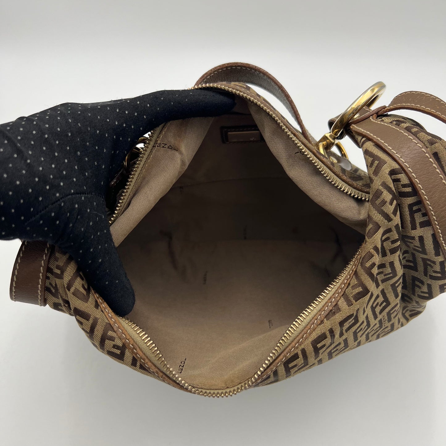 Fendi Brown Zucchino and Leather Large Chef Hobo Shoulder Bag GHW