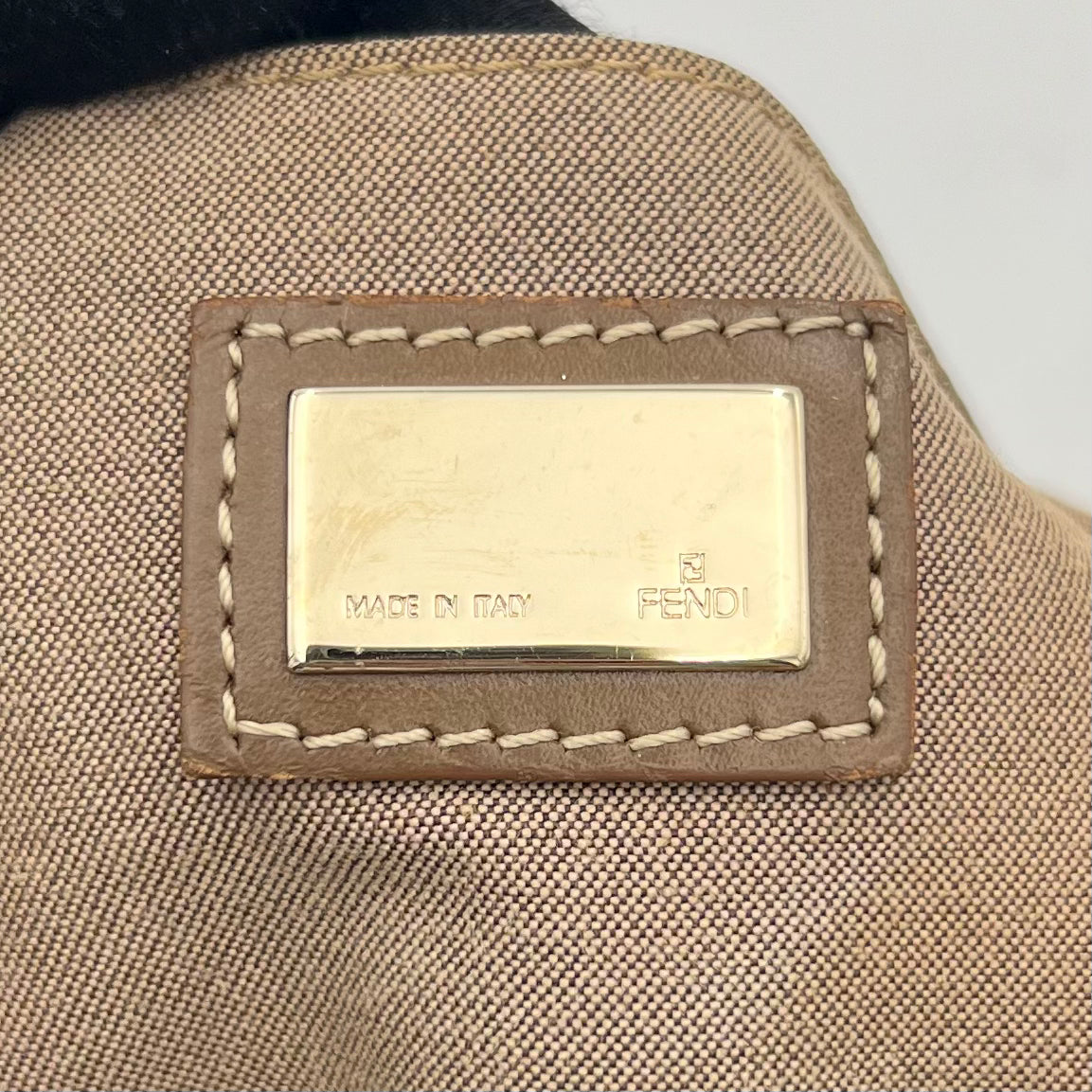 Fendi Brown Zucchino and Leather Large Chef Hobo Shoulder Bag GHW