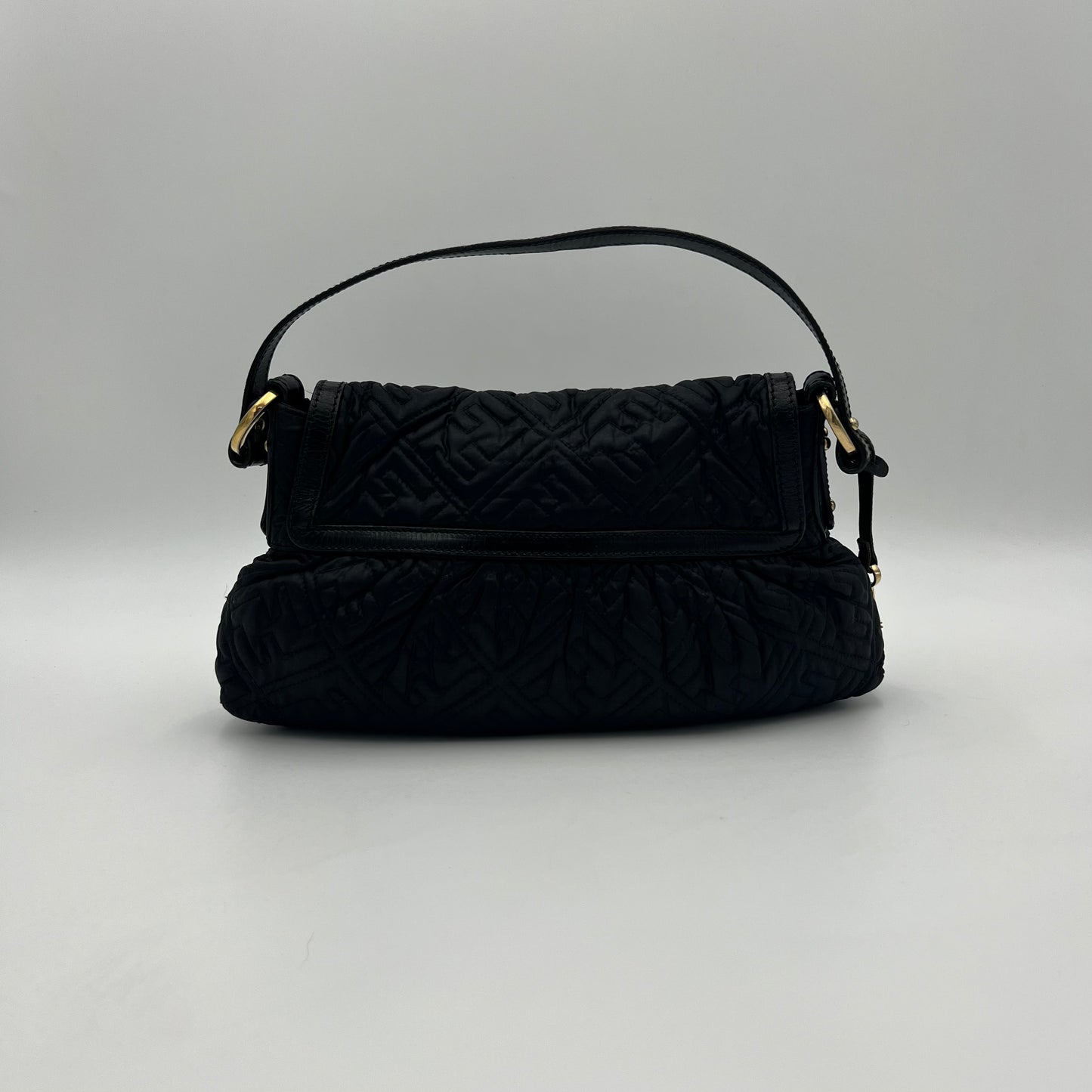 Fendi Black Monogram Puffer Striped Lock Chef Shoulder Bag