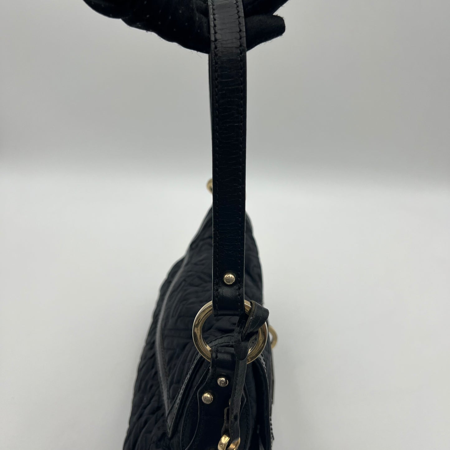 Fendi Black Monogram Puffer Striped Lock Chef Shoulder Bag