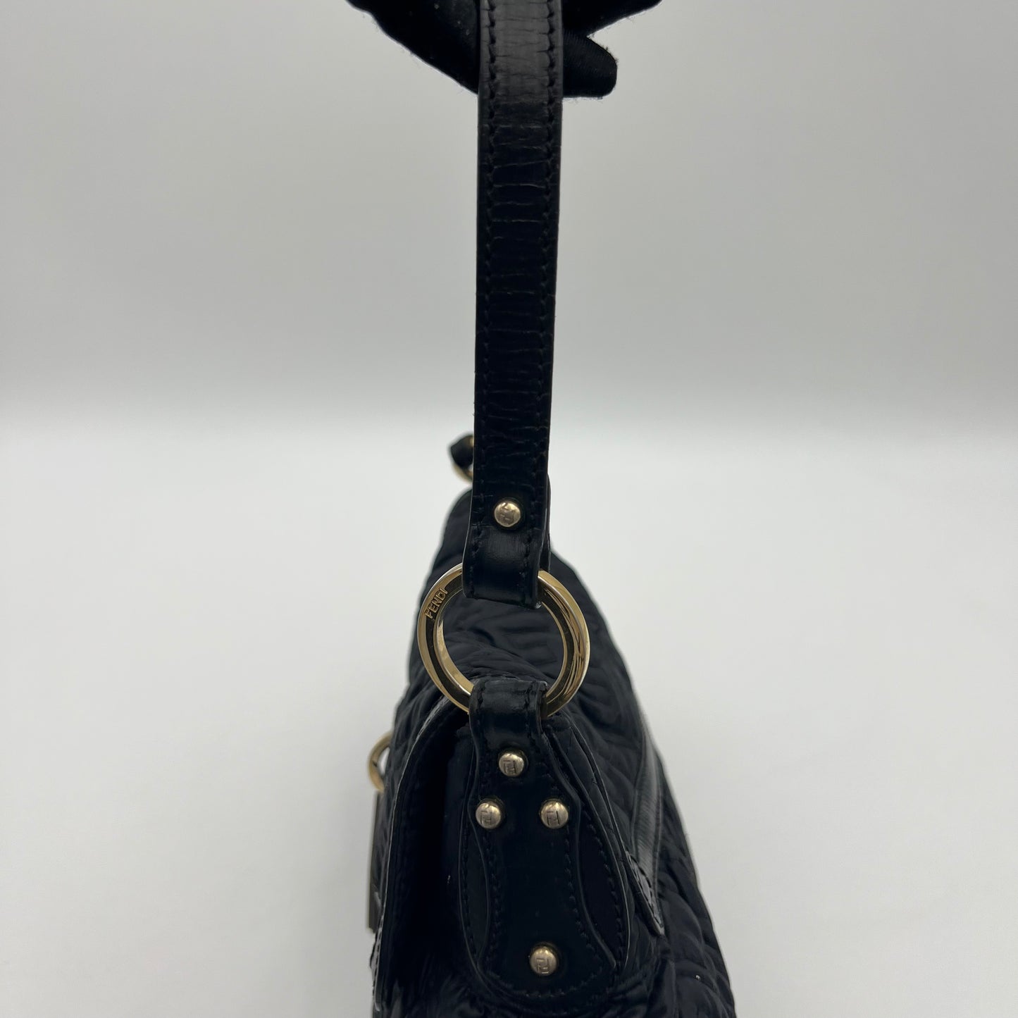 Fendi Black Monogram Puffer Striped Lock Chef Shoulder Bag