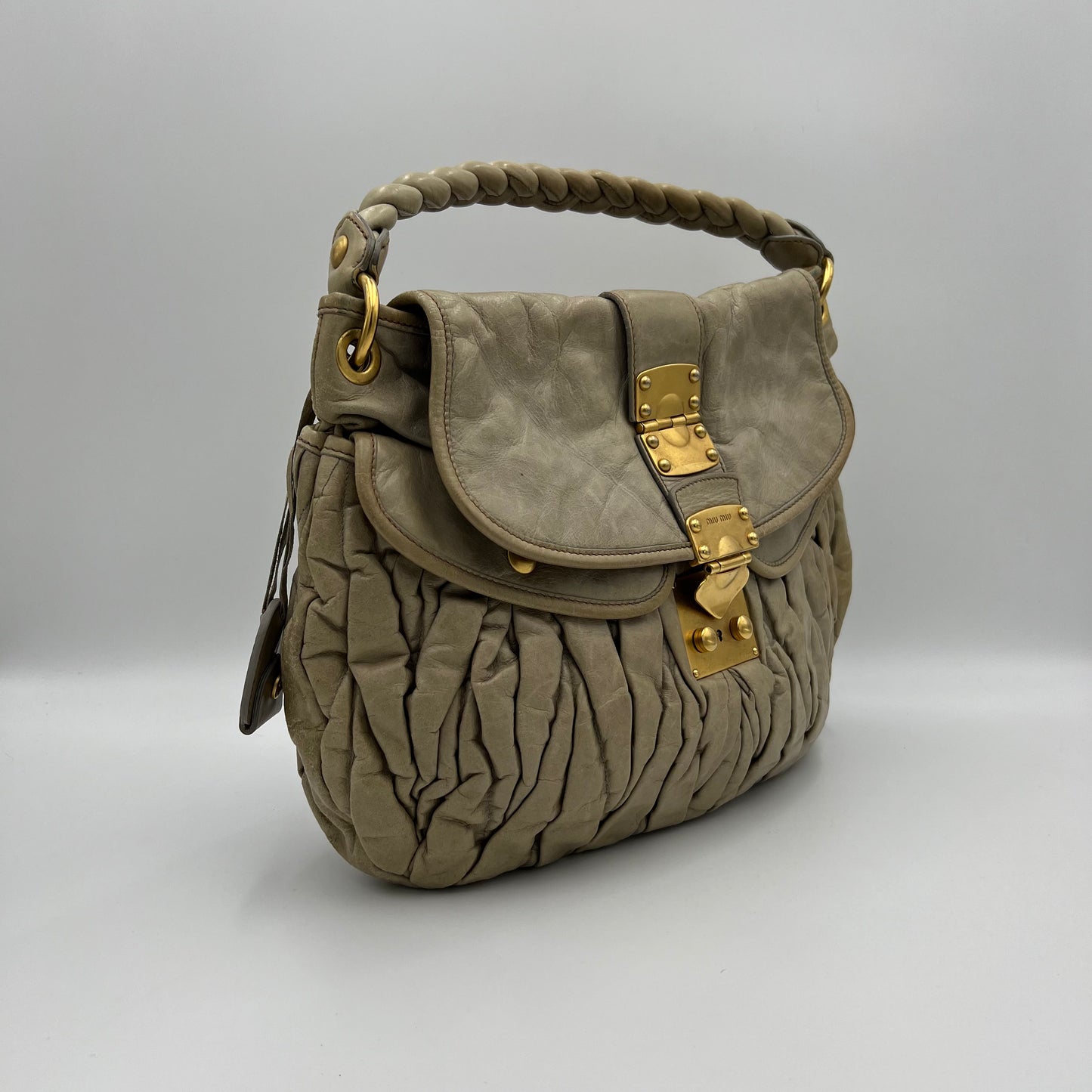 Miu Miu Light Gray Matelasse Coffer Handbag